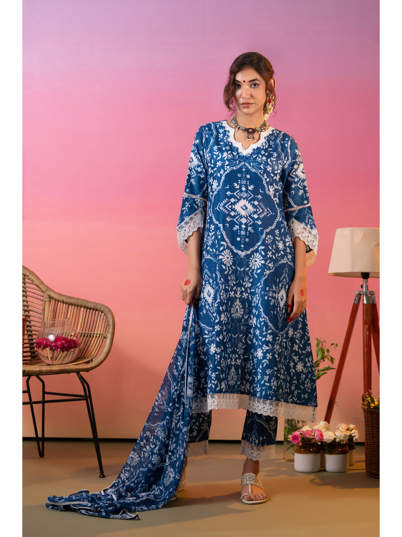 Radiate elegance in our linen silk floral printed kurta set. Shop Now!
