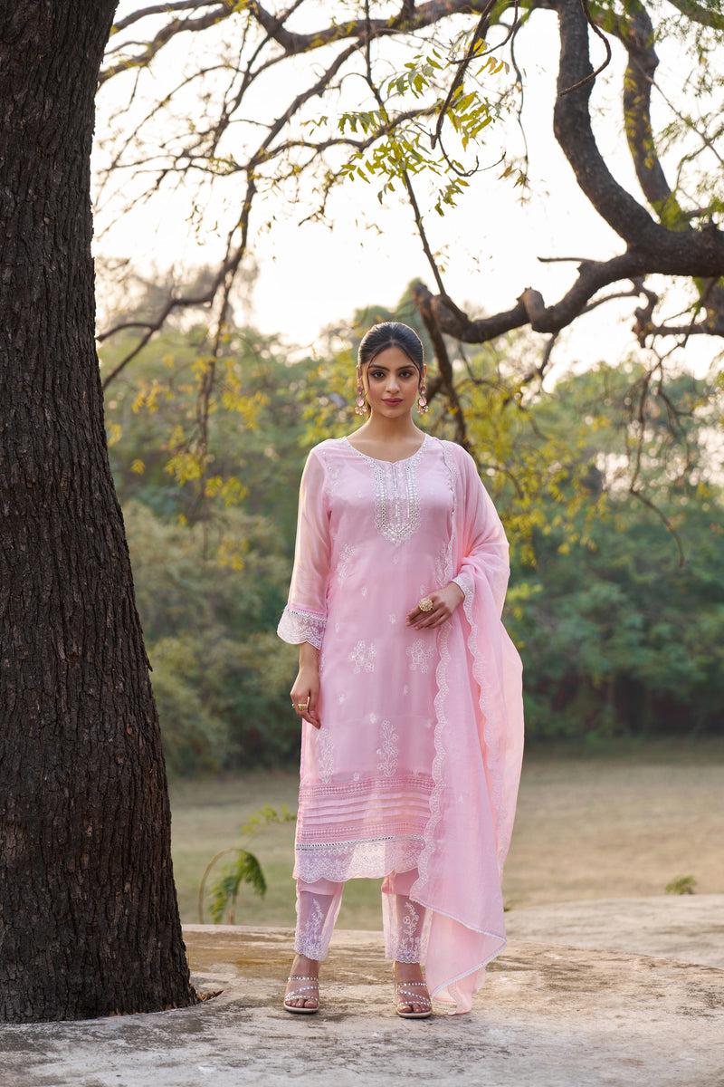 Blush Rose Murmurry Silk Mirror Embroidered Kurta Set — view 3