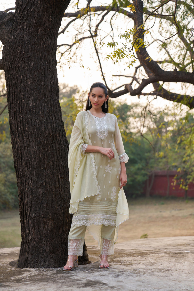 Sage Mist Murmurry Silk Mirror Embroidered Kurta Set — view 6