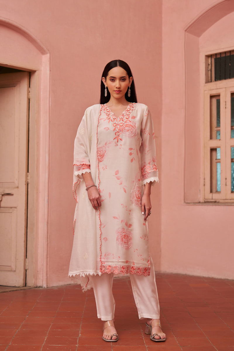 Blush Petal Mul Chanderi 3D Floral Embroidered Kurta Set — view 5