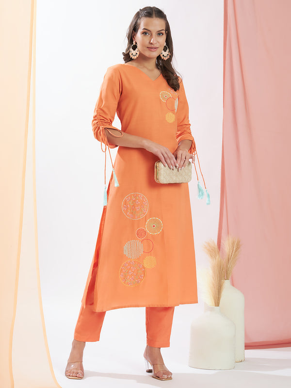 Coral Embroidered Kurta with Trousers