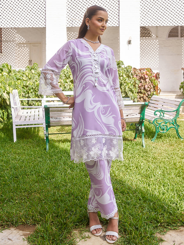 Elevate your everyday style with this stunning purple marble printed co-ord set. Shop Now!