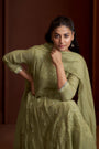 Olive Mul Chanderi Handwork Anarkali Set