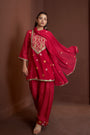 Magenta Pink Habutai Jacquard Embroidered Kurta Set