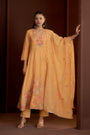 Apricot Peach Mul Chanderi Floral Handwork Anarkali Set