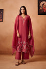 Magenta Pink Mul Chanderi Embroidered Straight Kurta Set