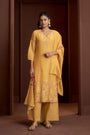 Yellow Mul Chanderi Embroidered Straight Kurta Set