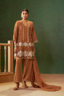 Rust Brown Mul Chanderi Embroidered Kurta Set
