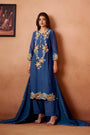 Blue Mul Chanderi Embroidered Kurta Set