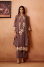 Dusty Brown Mul Chanderi Embroidered Straight Kurta Set