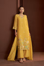 Yellow Mul Chanderi Embroidered Kurta Set