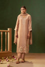 Beige Viscose Jacquard Embroidered Kurta Set