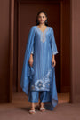 Blue Viscose Jacquard Embroidered Kurta Set