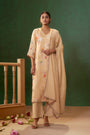 Beige Viscose Jacquard Embroidered Straight Kurta Set