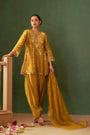 Mustard Yellow Organza Tissue Jacquard Embroidered Kurta Set