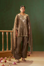 Olive Green Organza Tissue Jacquard Embroidered Kurta Set