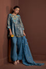Blue Organza Tissue Jacquard Embroidered Kurta Set