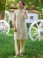 Biege Schiffli Embroidered Georgette Co-ord Set