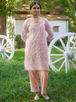 Peach Schiffli Embroidered Georgette Co-ord Set