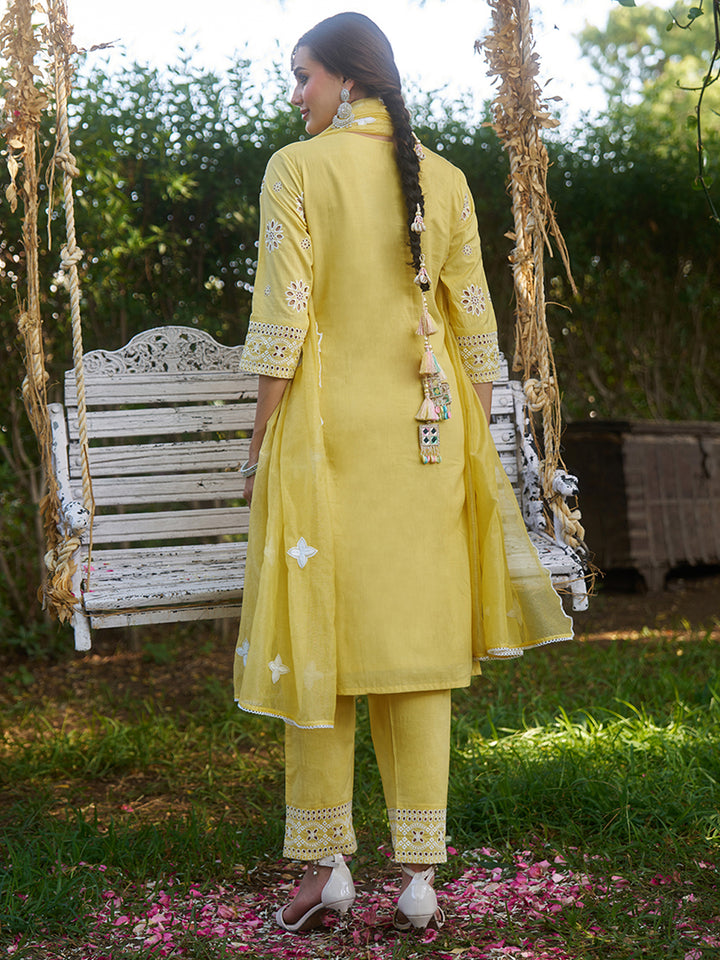 This kurta set is made from breathable cotton fabric adorned with schiffli embroidery. Shop Now!