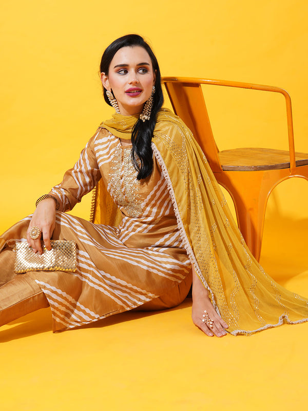 Mustard Striped Kurta set With Dupatta