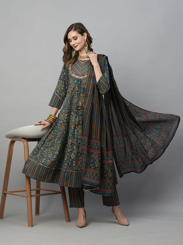 Printed Cotton Kurta Set with Dupatta