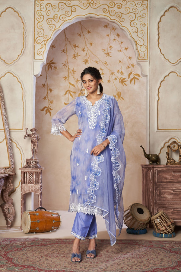 Lavender Chikankari Embroidered Georgette Suit Set with Dupatta