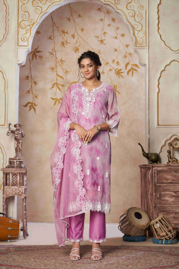 Pink Chikankari Embroidered Georgette Suit Set with Dupatta