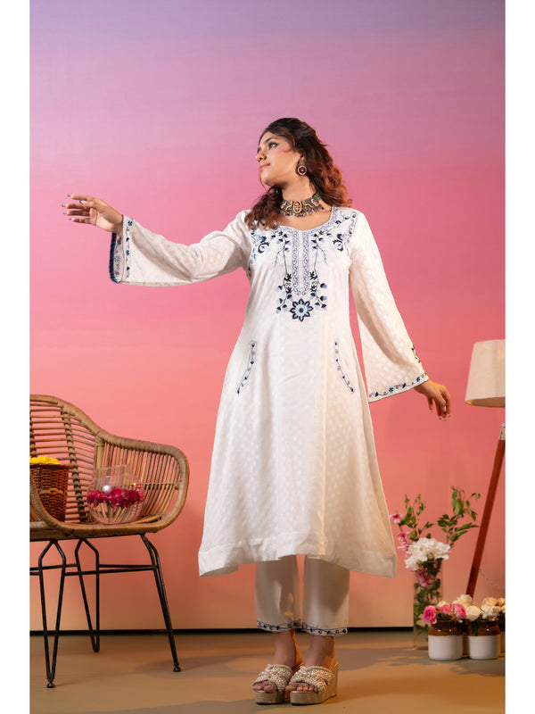 Multi Embroidered Cotton-Blended Kurta Set with Dupatta