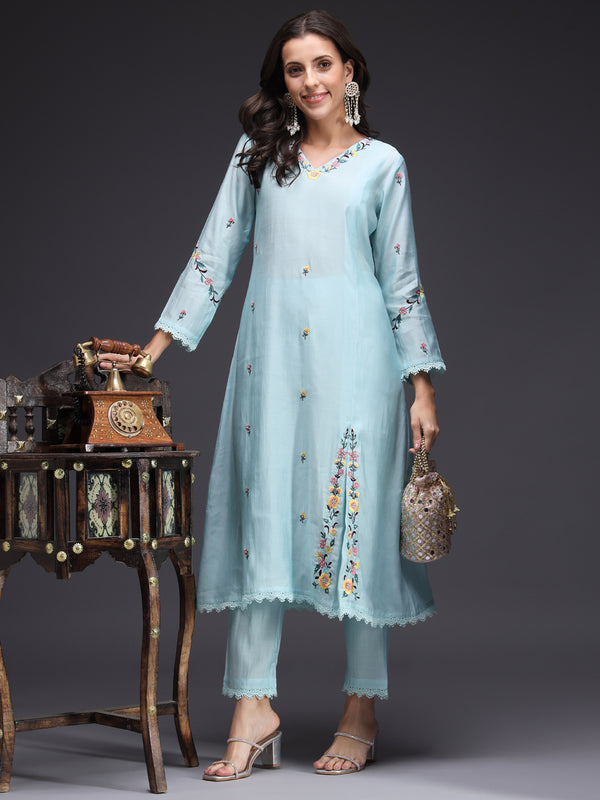 Blue Embroidered Kurta Set with Trouser
