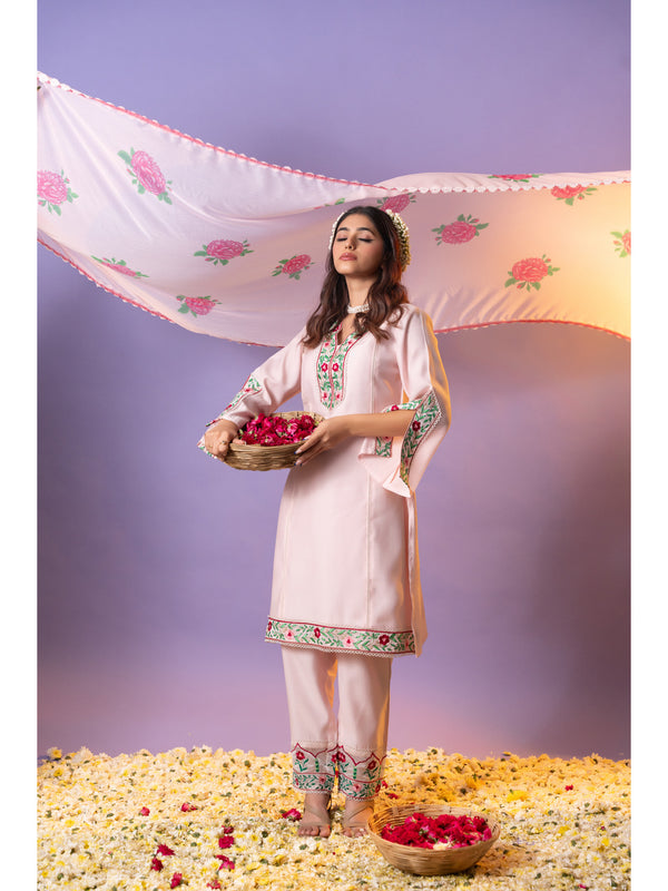 Pink Floral Multi-Embroidered Pure Cotton Kurta Set