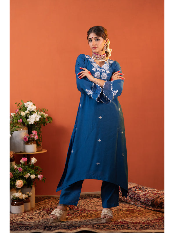 Blue Embroidered Kurta Set with Dupatta