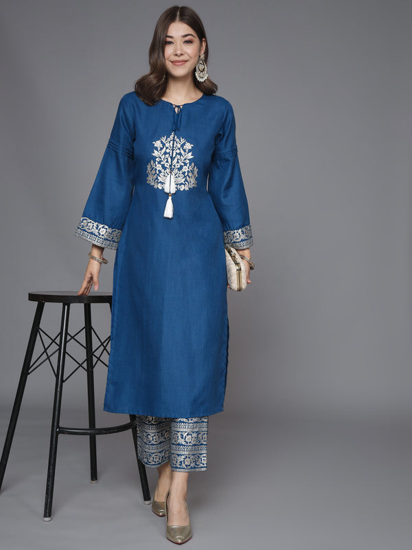 Foil Printed Straight Kurta With Trousers