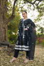Midnight Black Mul Chanderi Embroidered Angrakha Anarkali Set