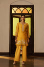 Mustard Mul Chanderi Floral Embroidered Co-ord Set