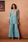 Sky Blue Mul Chanderi Floral Embroidered Co-ord Set