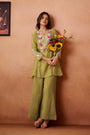 Olive Green Mul Chanderi Floral Embroidered Co-ord Set