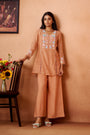 Peach Mul Chanderi Floral Embroidered Co-ord Set