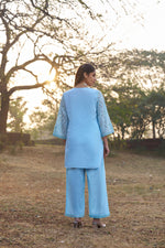 Sky Blue Cotton Cambric Schiffli Embroidered Co-ord Set