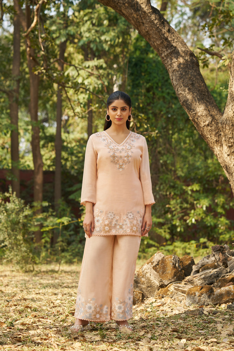 Peach Bloom Viscose Jacquard Hand-Embroidered Co-ord Set — view 3