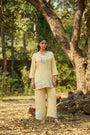 Butter Yellow Viscose Jacquard Hand-Embroidered Co-ord Set
