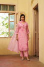 Rani Pink Mul Chanderi 3D Floral Embroidered Kurta Set