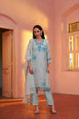 Ivory Azure Mul Chanderi 3D Floral Embroidered Kurta Set