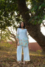 Powder Blue Mul Chanderi Floral Hand-Embroidered Co-ord Set