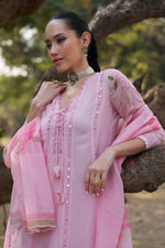 Rose Pink Mul Chanderi Mirror Embroidered Kurta Set