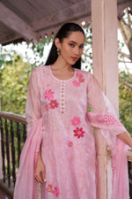 Blush Pink Murmurry Silk Floral Embroidered Kurta Set