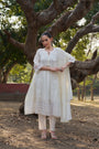 Pearl Ivory Mul Chanderi Chikankari Schiffli Anarkali Set