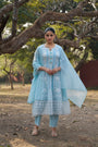 Powder Blue Mul Chanderi Chikankari Schiffli Anarkali Set