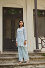 Powder Blue Mul Chanderi 3D Schiffli Embroidered Co-ord Set