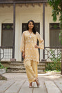 Butter Yellow Mul Chanderi 3D Schiffli Embroidered Co-ord Set